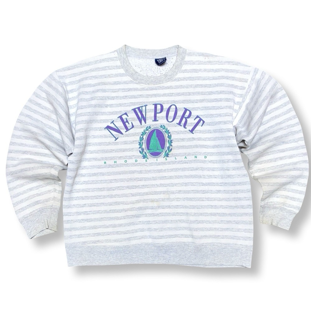 Vintage Newport Rhode Island Striped Crewneck Sweatshirt Mens L 80s USA Cal Cru